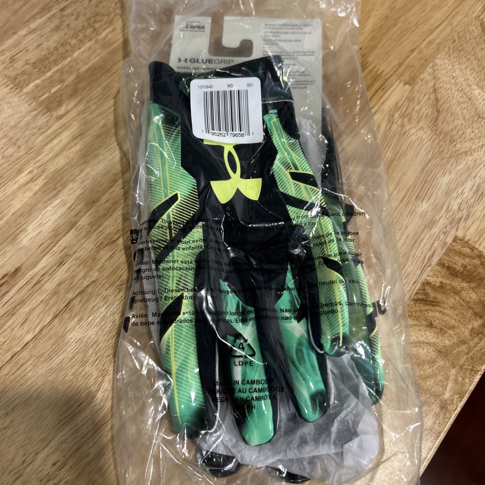 Under Armour F8 Football Gloves Glue Grip‎ Green 1370840-001 Medium Monster